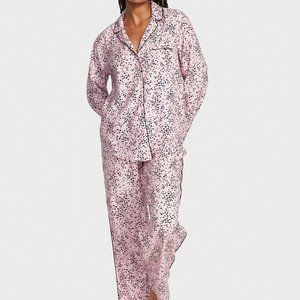 NWT Victoria's Secret Flannel Long Pajamas Baby Doll Tiny Hearts XL Short